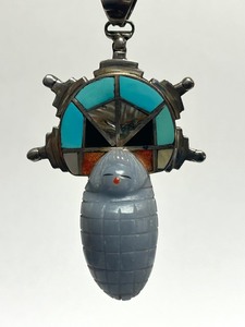 lot 12 image: Excellent Signed Native American Zuni Inlaid Pendant by Claudia Reina 
