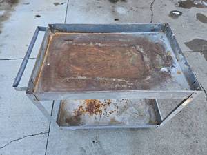lot 26 image: Industrial Steel Utility Cart with Dual Shelves
