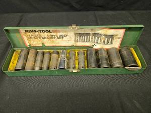 lot 60 image: Ram-Tool 14 Piece 12 Drive Deep Impact Socket Set