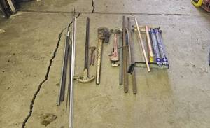 lot 83 image: Variety of Hand Tools Including Pipe Wrenches and Vista Level Sets