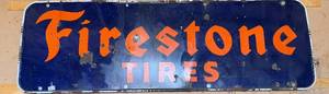 lot 91 image: Vintage Firestone Tires Metal Advertising Sign 36 x 109