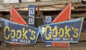 lot 93 image: Vintage Cooks Off Sale Metal Sign Set