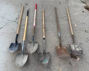 lot 94 image: Collection of Used Shovels with Wooden Handles