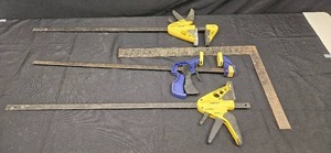 lot 105 image: Collection of Woodworking Clamps and a Square