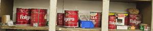 lot 108 image: Collection of Vintage Folgers Coffee Cans with Miscellaneous Tools