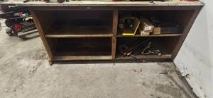 lot 117 image: Large Industrial Wooden Workbench with Open Storage