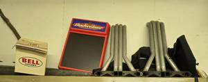 lot 149 image: Vintage Budweiser Lighted Sign with Bell Helmet Box and Metal Pipes
