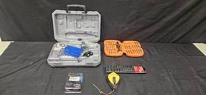 lot 157 image: Collection of Tools Including Screwdriver Set, Husky Socket Set, and Black & Decker Laser Level