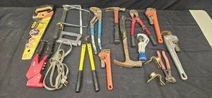 lot 158 image: Assorted Set of Hand Tools Including Saws, Wrenches, and Hammers