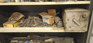 lot 162 image: Assortment of Hardware, Chains, and Metal Storage Canister