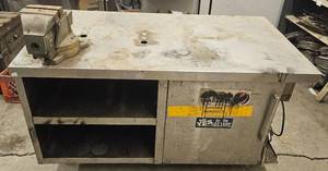 lot 166 image: Industrial Stainless Steel Workbench with Vise and Storage