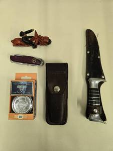 lot 173 image: Vintage Collection Old Timer Knife, Limited Edition Tape Measure, Pocket Knife, Cast Iron Motorcycle