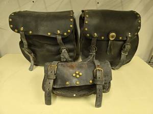 lot 185 image: Vintage Leather Satchel and Pouch Set with Brass Accents