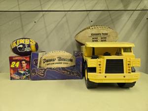lot 189 image: Assorted Sports Memorabilia with Toy Dump Truck