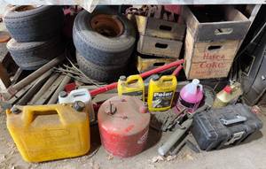 lot 197 image: Mixed Lot of Automotive Supplies Tires, Fuel Cans & More - content quantities unverified