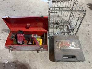 lot 223 image: Porter-Cable Staple Gun with Red Tool Box and Assorted Accessories