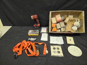 lot 233 image: Assortment of Electrical Supplies and Milwaukee M18 Drill