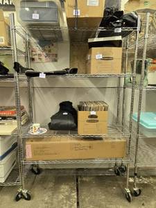 lot 253 image: Commercial Grade Steel Wire Shelving Unit on Wheels