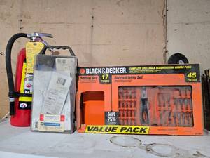lot 271 image: Lot of Household Tools and Accessories including Drill Set and Fire Extinguisher