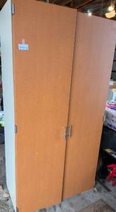lot 296 image: Tall Wooden Storage Cabinet with Double Doors