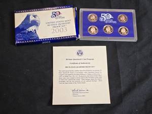 lot 9 image: 2003 United States Mint 5 State Quarters Proof Set - Illinois, Alabama, Maine, Missouri, and Arkansas