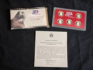 lot 13 image: 2004 United States Mint Silver Proof Set of State Quarters Michigan, Wisconsin, Iowa, Texas, Florida