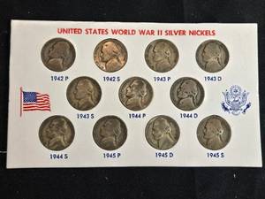 lot 18 image: Lot of 11 United States World War II Silver Nickels (1942-1945)