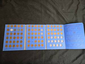 lot 21 image: Lincoln Cent Collection 1941-1970 in Blue Folder - Missing coins 1954, 1955S