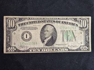lot 44 image: 1934 Series $10 US Bill with Treasury Seal - I27445326A