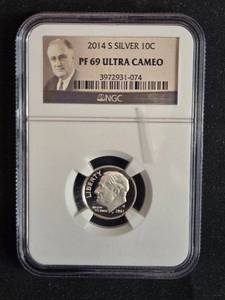 lot 50 image: 2014 S Roosevelt Dime PF 69 Ultra Cameo