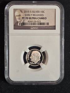 lot 51 image: 2015-S Silver Roosevelt Dime PF70 Ultra Cameo