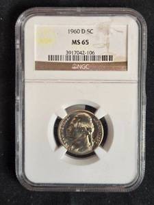 lot 54 image: 1960 D Jefferson Nickel NGC MS65