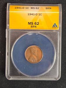lot 55 image: 1941-D Lincoln Wheat Penny MS62 BRN