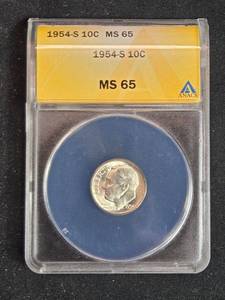 lot 57 image: 1954-S Roosevelt Dime Graded MS65 by ANACS