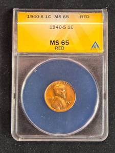 lot 58 image: 1940-S Lincoln Wheat Cent MS65 Red Certified by ANACS