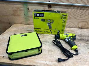 lot 54 image: RYOBI 5.5 Amp Corded 38 in. Variable Speed Compact DrillDriver with Bag