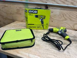 lot 56 image: RYOBI 5.5 Amp Corded 38 in. Variable Speed Compact DrillDriver with Bag