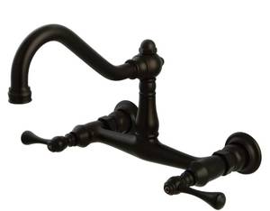 lot 158 image: Vintage KS3245BL Double-Handle 2-Hole Wall Mount Bathroom Faucet, Oil Rubbed Bronze