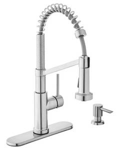 lot 41 image: Glacier Bay Gage 1004 821 114 Single-Handle Spring Neck Pull-Down Kitchen Faucet with TurboSpray, FastMount, Soap Dispenser in Stainless Steel
