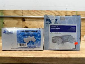 lot 106 image: 2 Shower Valves (1) Phoenix Faucet PF213350 4 Chrome Shower Valve with Vacuum Breaker - P432V and (1) Empire Brass U-YJW53VBW Shower Control 4 2-Valve Faucet, Vacuum Breaker, 2 Crystal Smoke Knobs-Brass