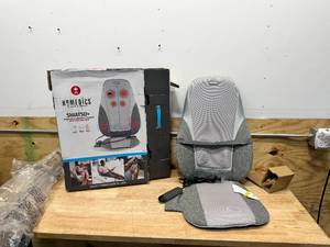 lot 111 image: Homedics Shiatsu  Kneading & Vibration Massage Cushion with Heat, Deep Kneading, Handheld Remote, Lumbar Vibration Waves, 3 Massage Zones, Upper, Lower, Full Back, Fits Most Chairs, Premium Fabric