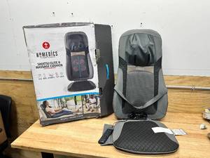 lot 115 image: Homedics Back Massager with Heat, Shiatsu Elite II Heated Neck and Back Massage Cushion. 3 Different Massage Styles and 3 Massage Zones. Comes with Controller and Chair Straps