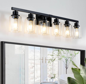 lot 187 image: DIKAIDA 38in 6-Light Black Vanity Light Fixture