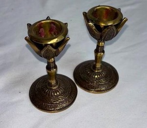 lot 10A image: Vintage Brass Candlestick Holders Pair