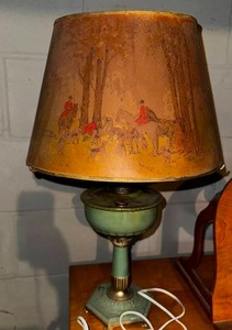 lot 244 image: Vintage Kerosene Table Lamp with Painted Shade
