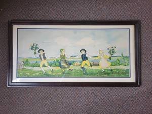 lot 7 image: Vintage Swedish Children Framed Art Print 36x18