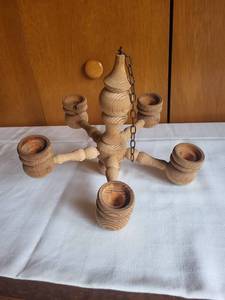 lot 95 image: Handcrafted Wooden Chandelier