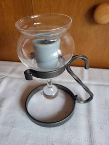 lot 111 image: Vintage Scandinavian Wrought Iron & Glass Candle Holder