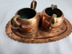 lot 4 image: Vintage Copper Cream & Sugar Set