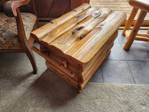lot 62 image: Rustic Wood Log End Table with storage
